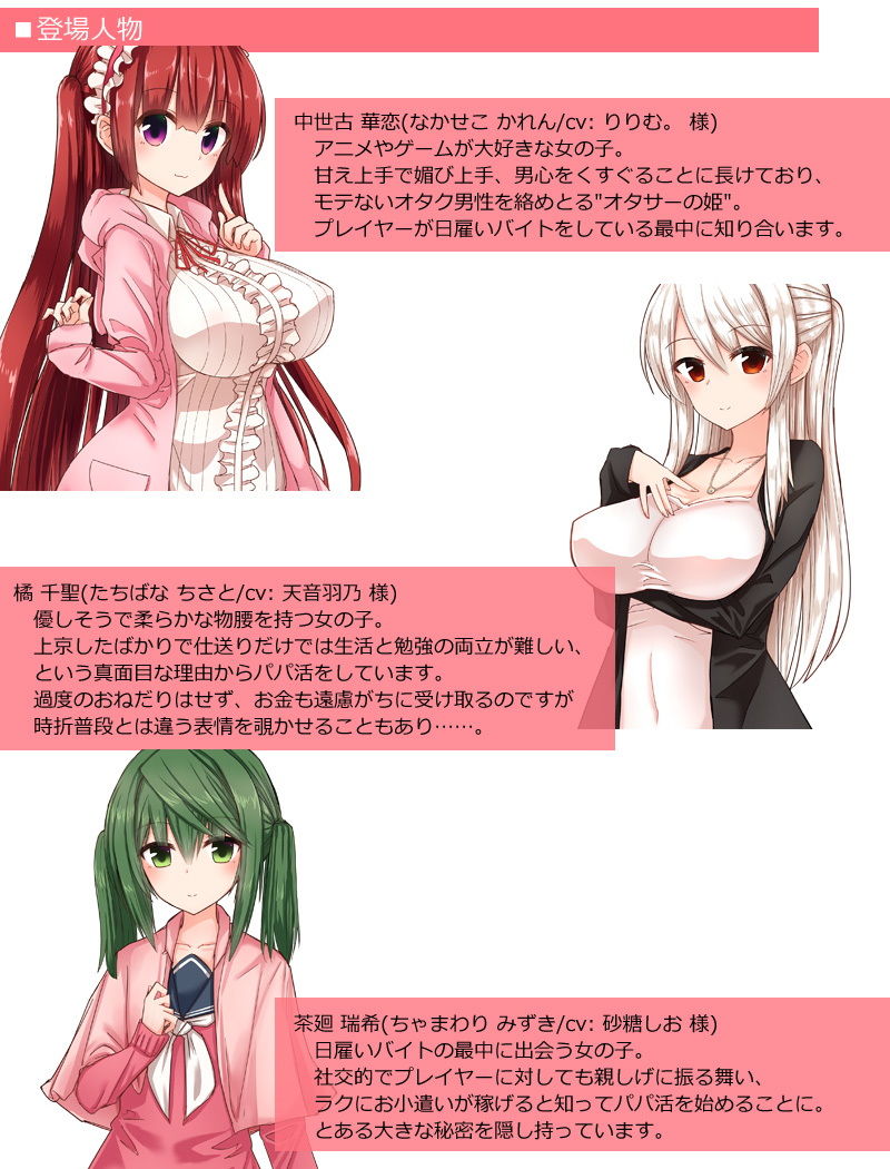 サンプル画像6:ヒロイン全員お財布狙い！～お金を稼いで女の子に貢ぐパパ活SLG～(煩悩ストラテジ) [d_137544]