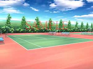 サンプル画像1:著作権フリー背景CG素材「テニスコート」(キュキュキュのQのQ) [d_138621]