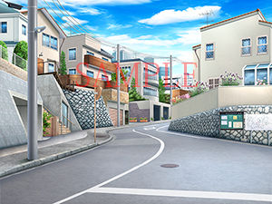 著作権フリー背景CG素材「住宅登り坂、下り坂」画像no.1