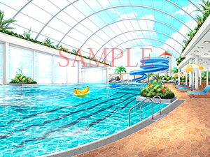 サンプル画像1:著作権フリー背景CG素材「屋内プール 住宅街」(キュキュキュのQのQ) [d_140247]