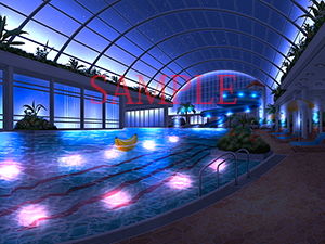 サンプル画像2:著作権フリー背景CG素材「屋内プール 住宅街」(キュキュキュのQのQ) [d_140247]