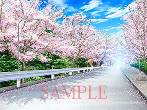 サンプル画像2:著作権フリー背景CG素材「桜のある道」(キュキュキュのQのQ) [d_140985]