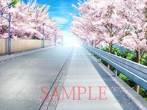 サンプル画像3:著作権フリー背景CG素材「桜のある道」(キュキュキュのQのQ) [d_140985]