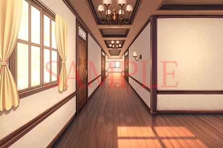 サンプル画像1:著作権フリー背景CG素材「洋館の廊下」(キュキュキュのQのQ) [d_146650]