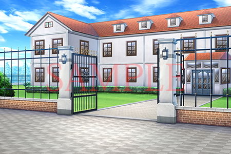 サンプル画像1:著作権フリー背景CG素材「門のある洋館」(キュキュキュのQのQ) [d_147031]