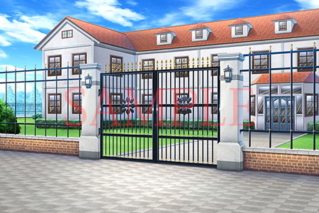 サンプル画像2:著作権フリー背景CG素材「門のある洋館」(キュキュキュのQのQ) [d_147031]