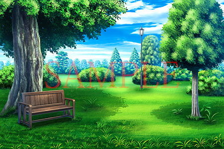 サンプル画像1:著作権フリー背景CG素材「緑のある庭」(キュキュキュのQのQ) [d_147431]