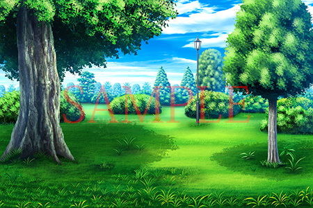 サンプル画像2:著作権フリー背景CG素材「緑のある庭」(キュキュキュのQのQ) [d_147431]