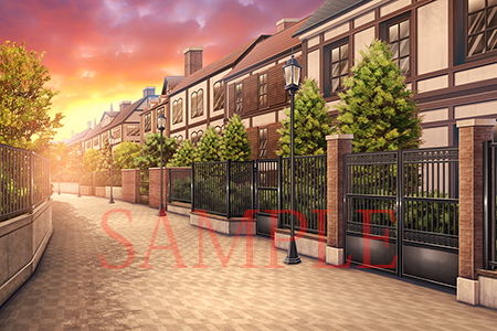 サンプル画像1:著作権フリー背景CG素材「洋風住宅街」(キュキュキュのQのQ) [d_147677]