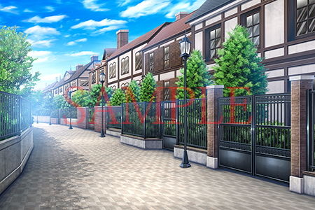 サンプル画像3:著作権フリー背景CG素材「洋風住宅街」(キュキュキュのQのQ) [d_147677]