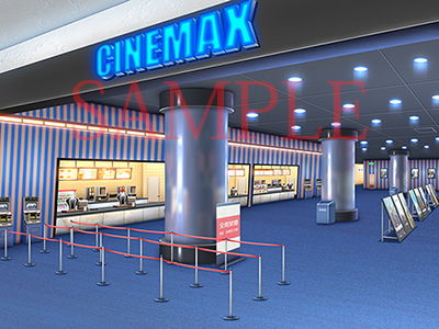 サンプル画像1:著作権フリー背景CG素材「シネコン入口」(キュキュキュのQのQ) [d_148695]