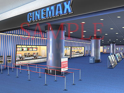 サンプル画像2:著作権フリー背景CG素材「シネコン入口」(キュキュキュのQのQ) [d_148695]