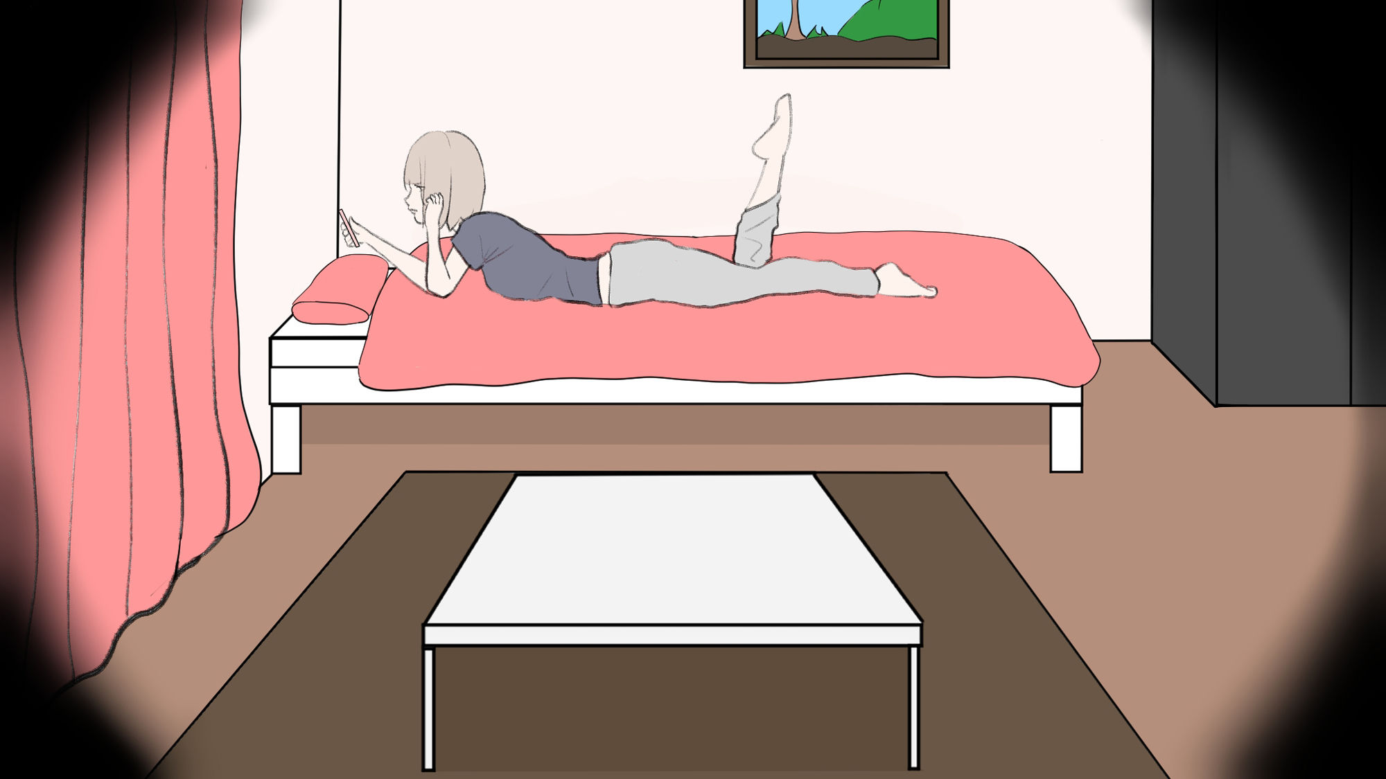 サンプル画像3:女子大生の部屋を壁穴から覗く薄毛のぽっちゃりおじさん(とんがりベース) [d_262394]