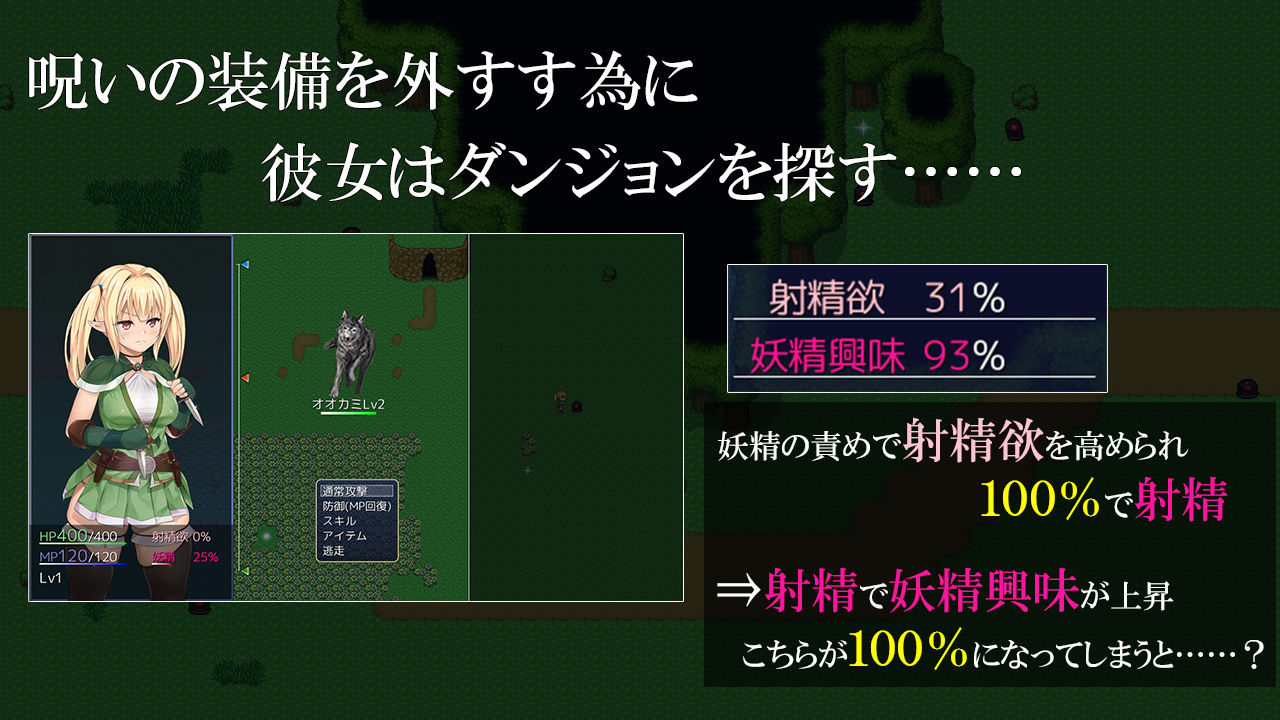 サンプル画像4:ふたなりハーフエルフと妖精と呪いの装備(URURUC) [d_269531]