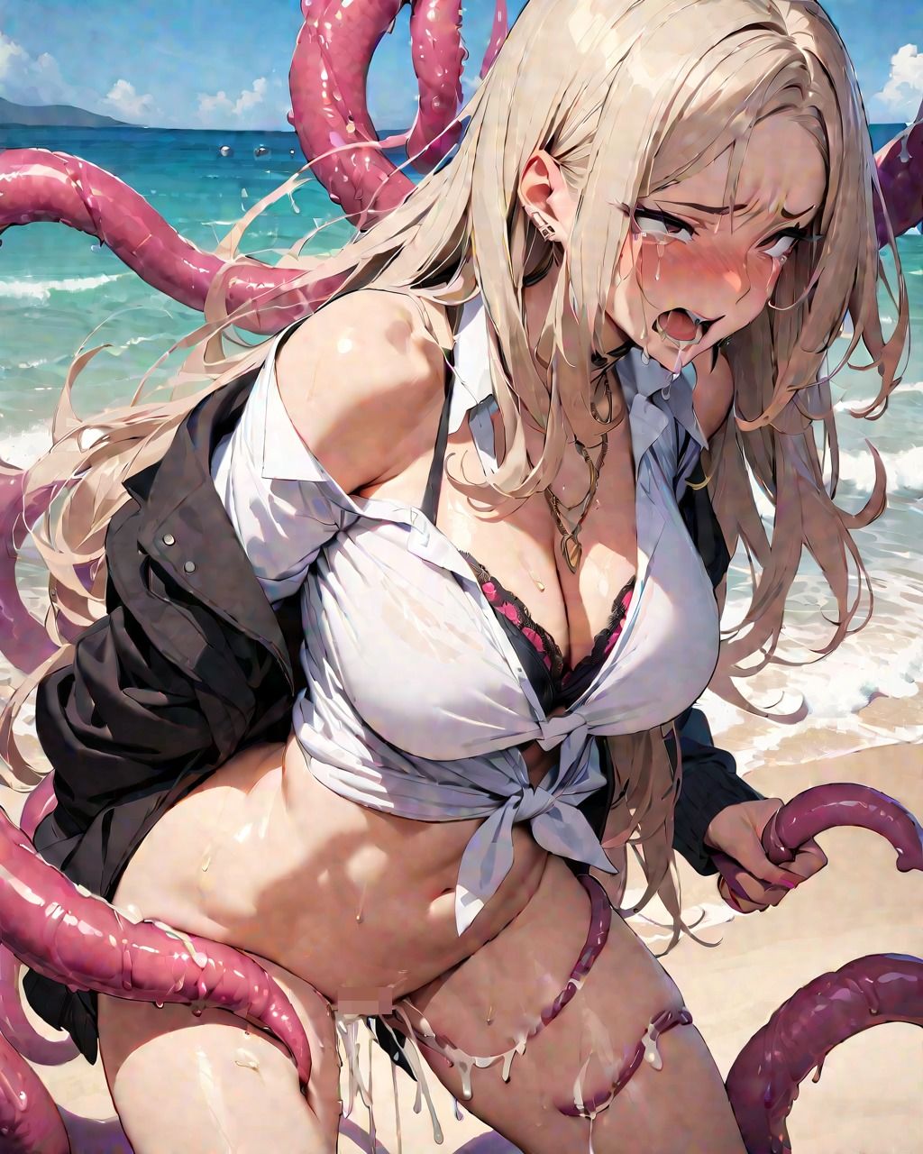 サンプル画像2:【秘密File】モデルギャル ビーチで触手レ●プ(aiヒロインクリエイト) [d_454438]