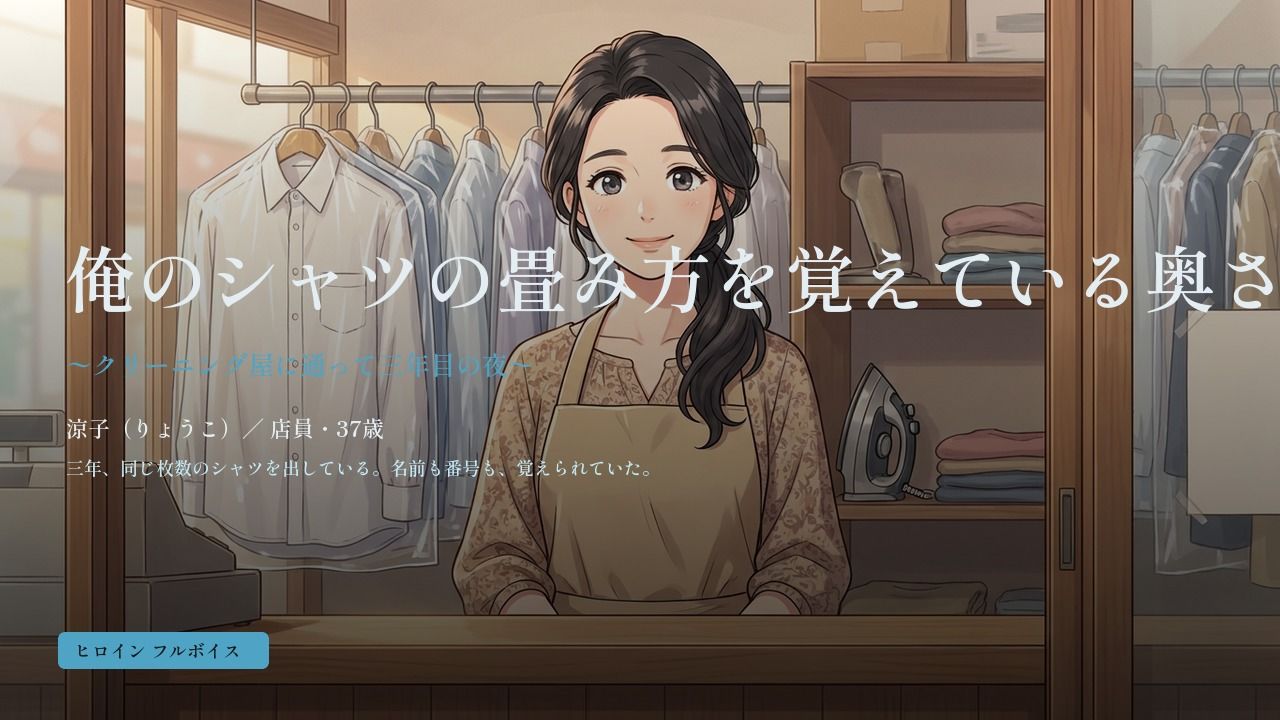 俺のシャツの畳み方を覚えている奥さん 〜クリーニング屋に通って三年目の夜〜のサンプル画像 1