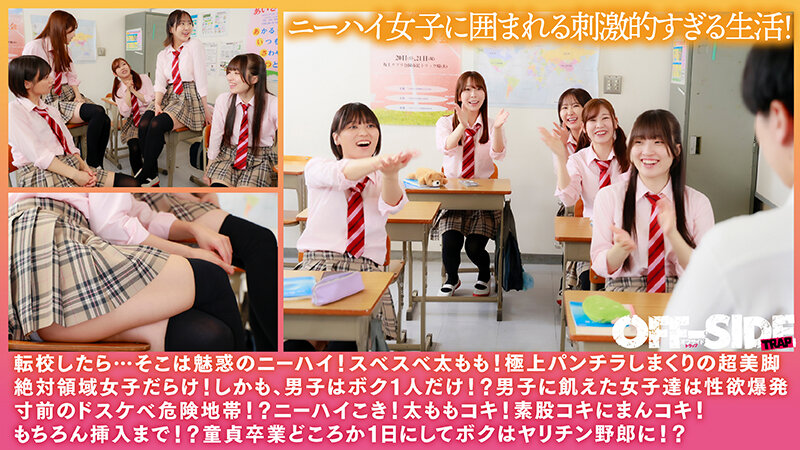 絶対領域●園 転校したらパンツギリギリ！美脚ニーハイ女子ばかりで男はボク1人！スベスベ太ももで挟まれながら中出しハーレム乱交！！ サンプル画像 2