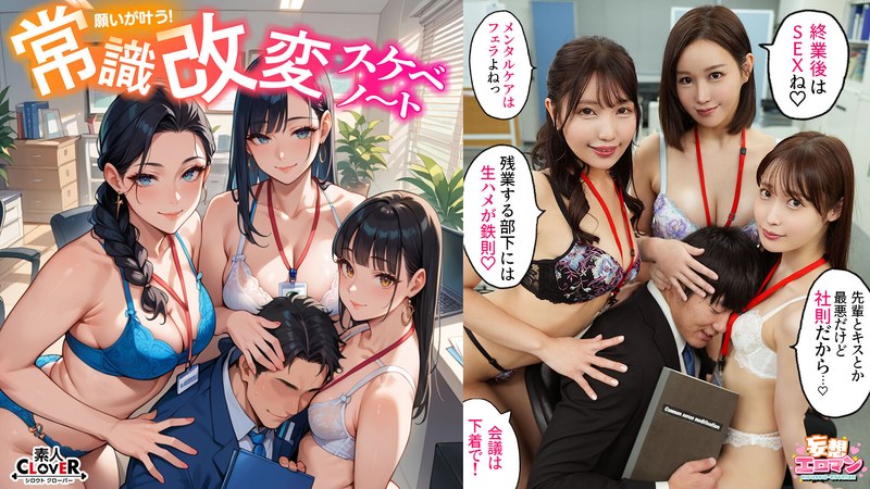 【常識改変でヤリたい放題!?】 1高圧上司は早朝フェラ抜き&残業中出しするの常識!? 2生意気後輩は羞恥営業するのが常識!?お仕置きSEX!! 3高慢同期は席にディルド設置しイったらSEXするのが常識!?【妄想エロマン♯天然美月&美丘さとみ&芦名ほのか】