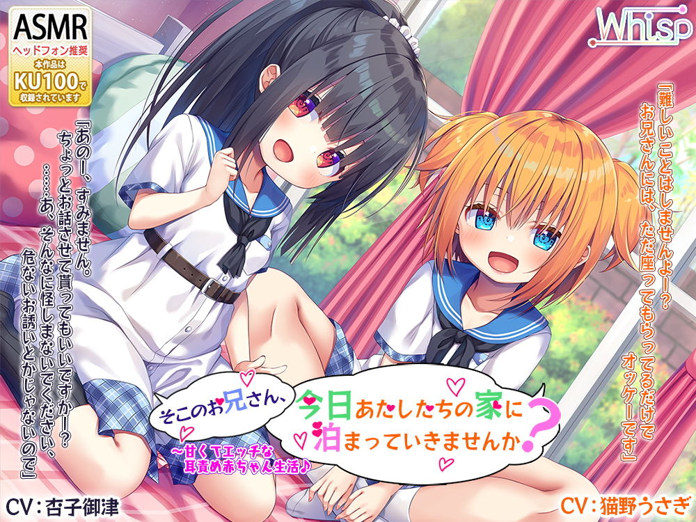 サンプル画像1:【ハイレゾ×KU100バイノーラル】そこのお兄さん、今日あたしたちの家に泊まっていきませんか？～甘くてエッチな耳責め赤ちゃん生活♪(Whisp) [d_153710]