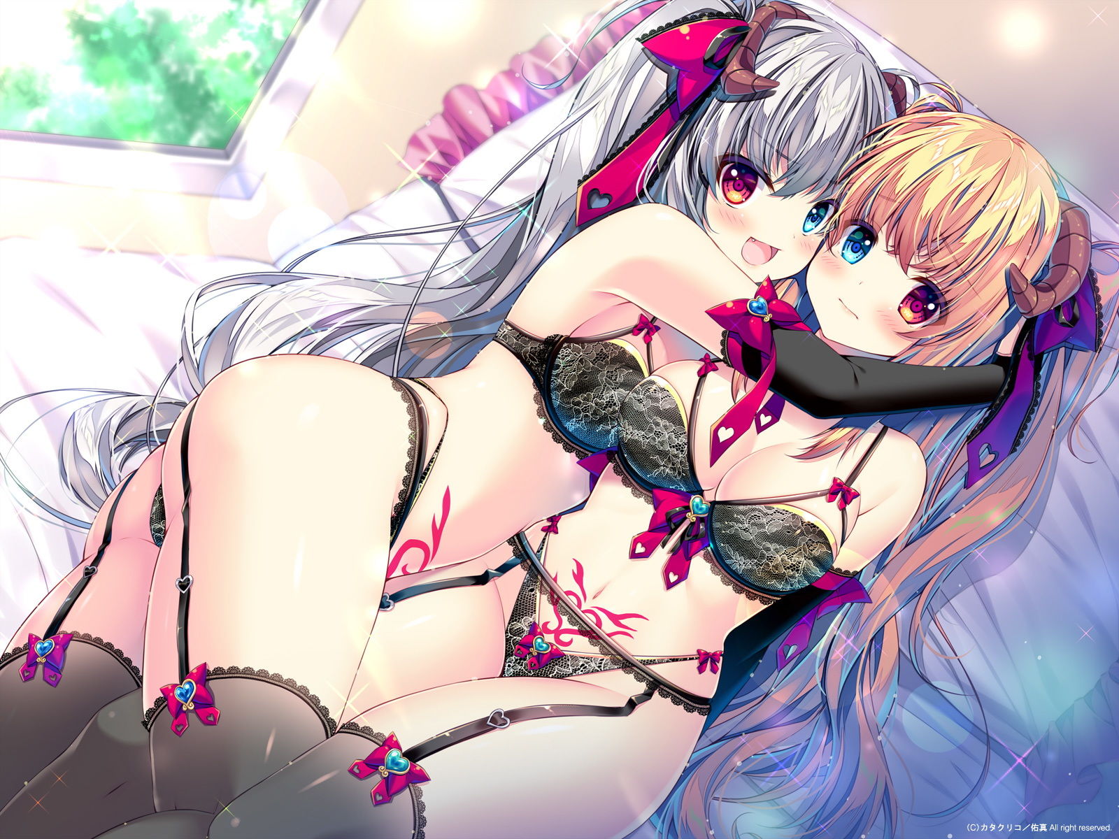 サンプル画像1:サキュバス姉妹とのイチャラブ精活 ダブル淫語責め・二人で乳首舐め・姉妹と本番えっち(カタクリコ) [d_166493]