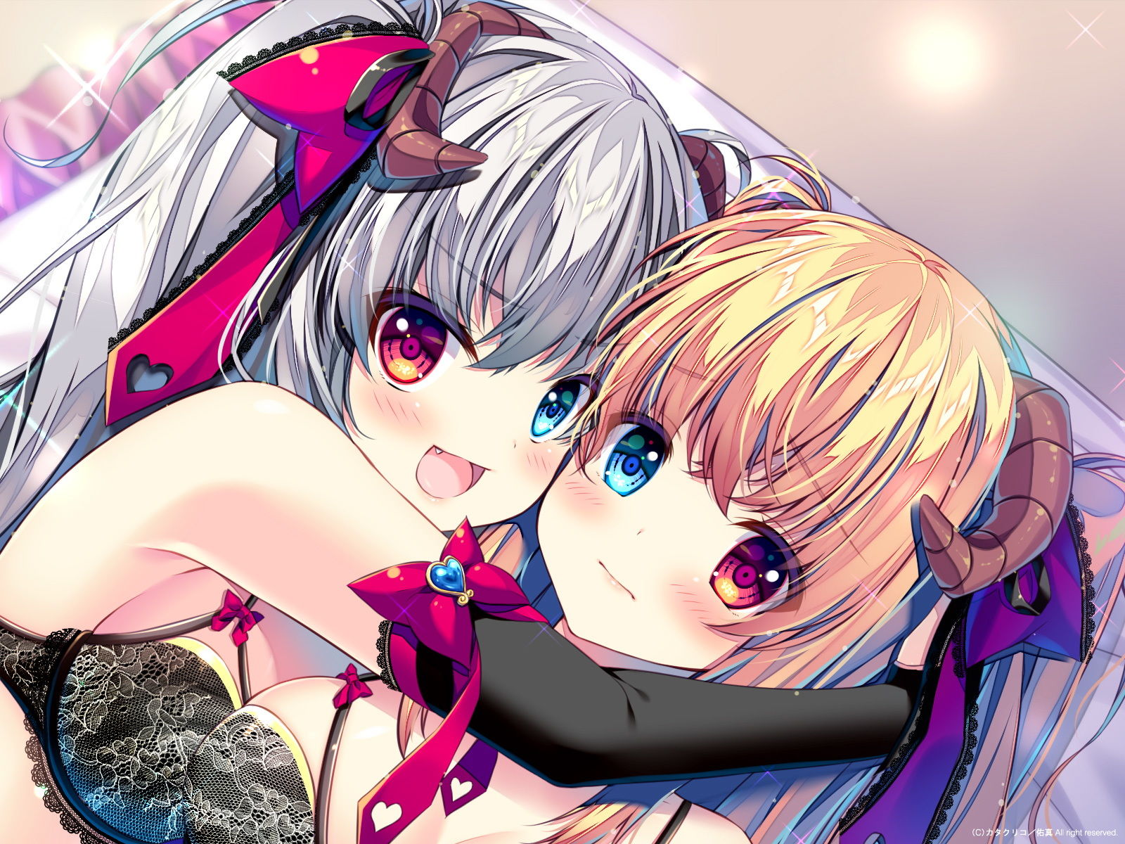 サンプル画像2:サキュバス姉妹とのイチャラブ精活 ダブル淫語責め・二人で乳首舐め・姉妹と本番えっち(カタクリコ) [d_166493]