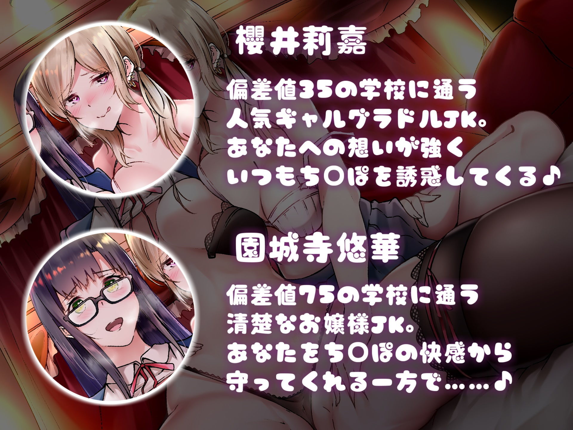 サンプル画像3:偏差値35 VS 偏差値75！ 人気グラドルギャルJKと黒髪お嬢様JKに誘惑愛され濃密耳舐め受験応援ドスケベ性交ライフ♪【KU100×ハイレゾ×リアルサウンド】(アルファートリル) [d_192346]