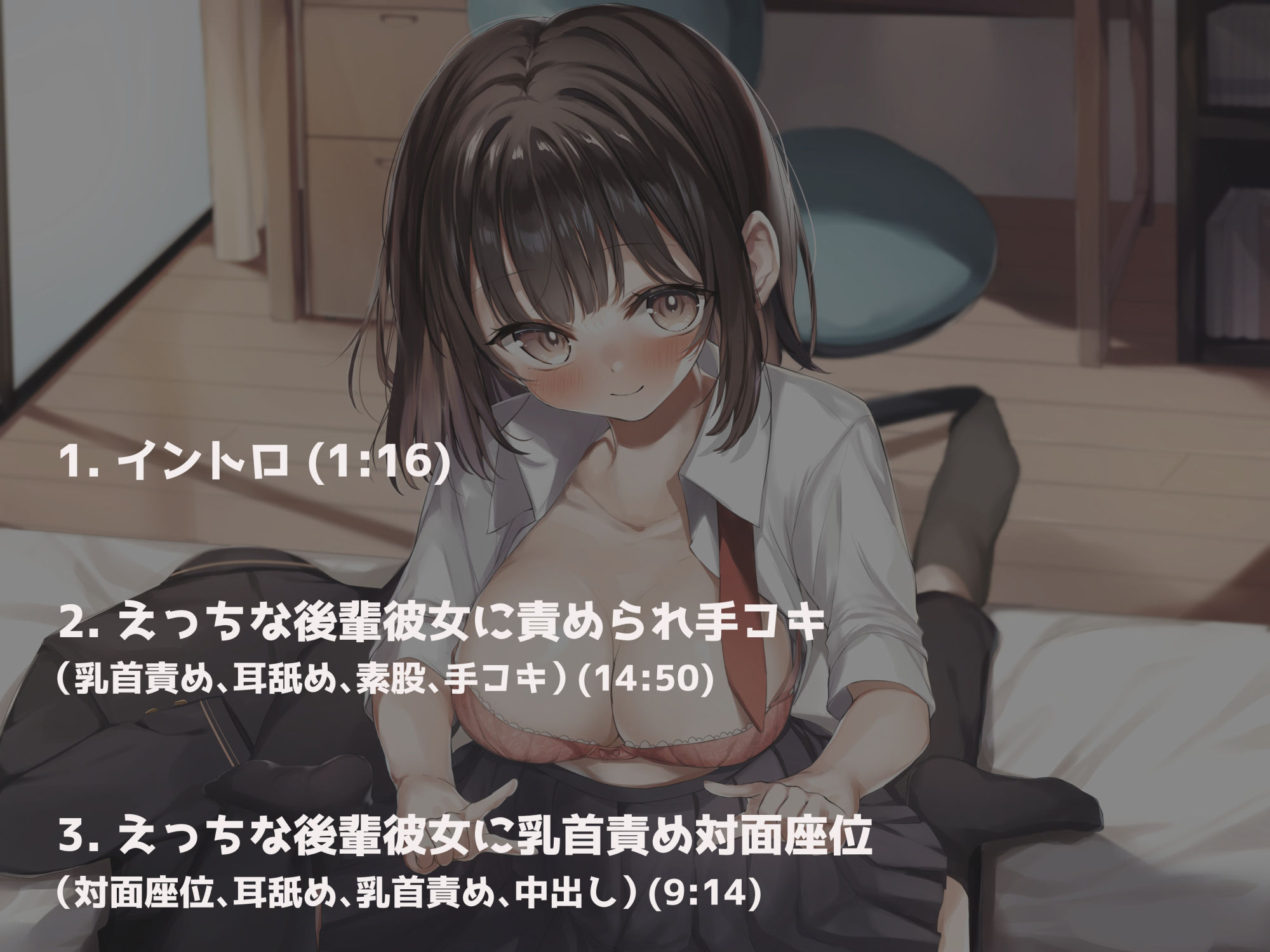 サンプル画像3:ちょっとえっちな後輩彼女とイチャイチャ乳首責めえっち、ショート！(Simultaneous) [d_220138]