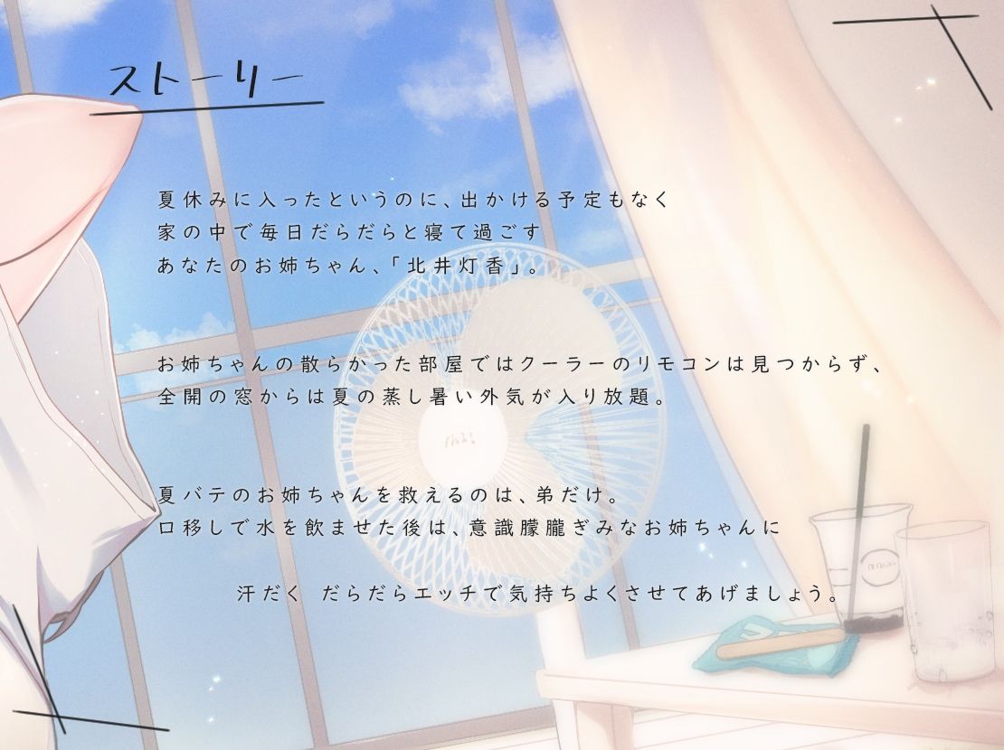 サンプル画像4:だらハメ 夏休み。〜夏バテお姉ちゃんと高温多湿 汗だくえっち〜(ろんりーわん) [d_240303]