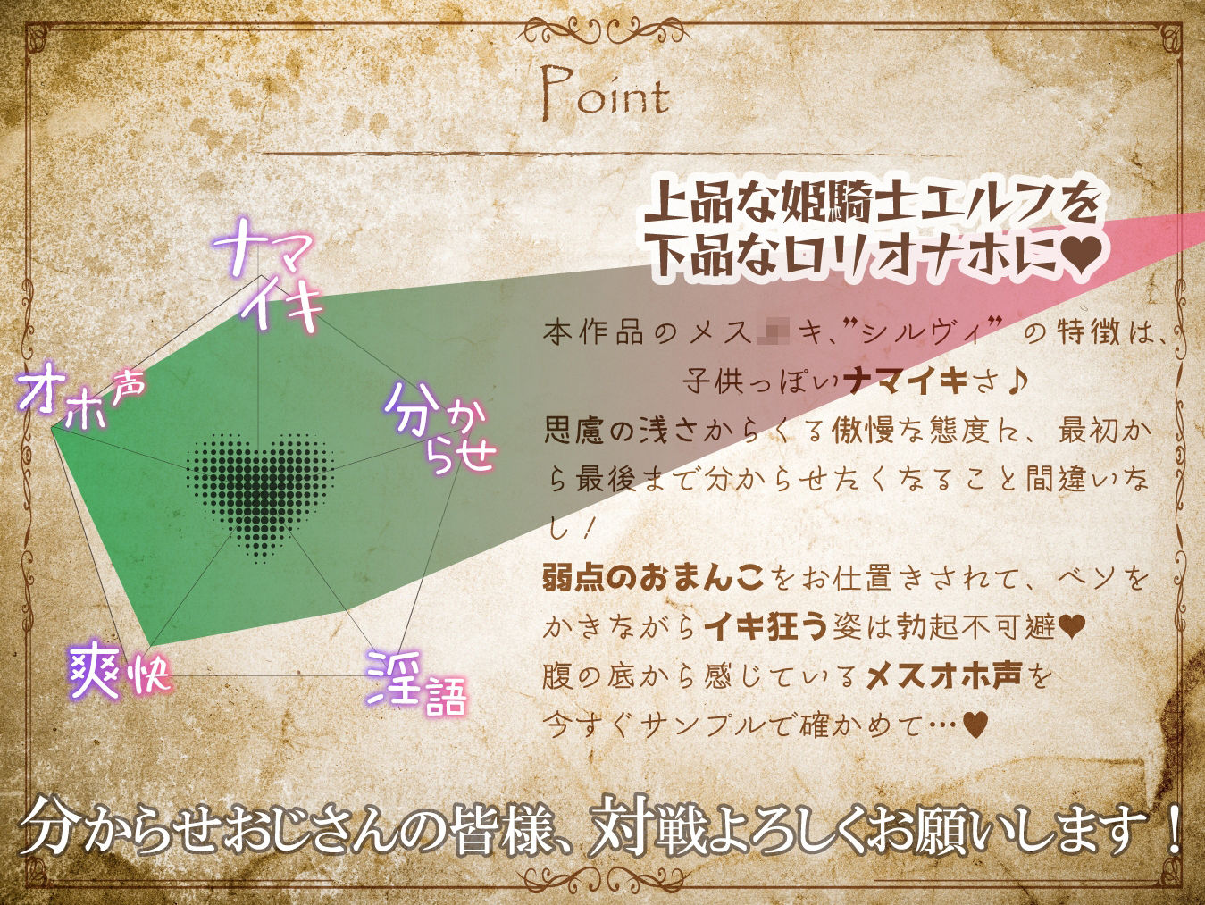 サンプル画像1:【最大感度3000倍！！】ドスケベ淫紋調教！生意気メス○キ姫騎士エルフお◯んこ分からせ【ロリオ゛ホ声】CV:兎月りりむ。(CV：兎月りりむ。) [d_246105]