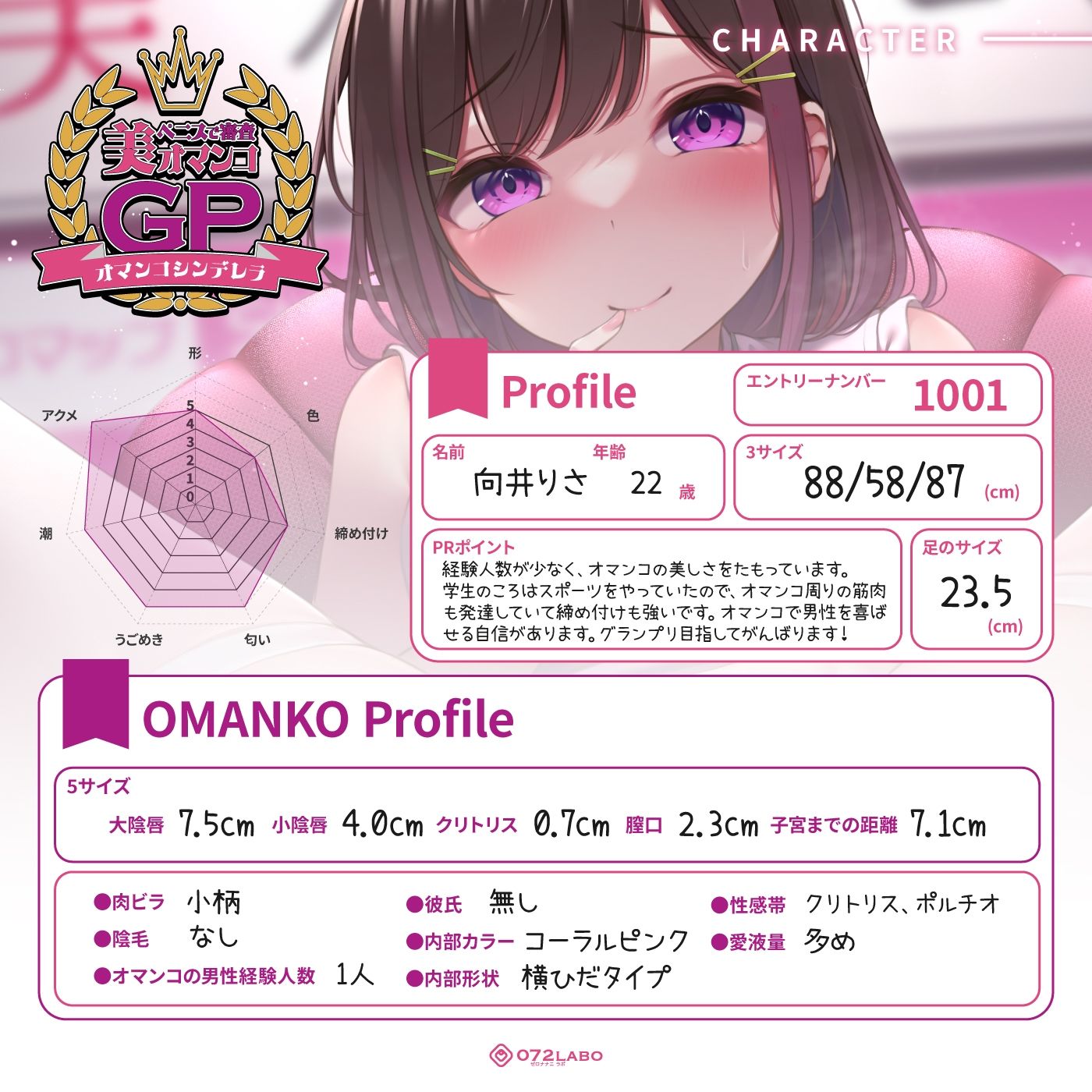 サンプル画像2:【オマンコシンデレラ】ペニスで審査「美オマンコGP・エントリーナンバー1001番」〜美しさと挿入感〜【アクメナビゲート搭載】(072LABO) [d_249689]