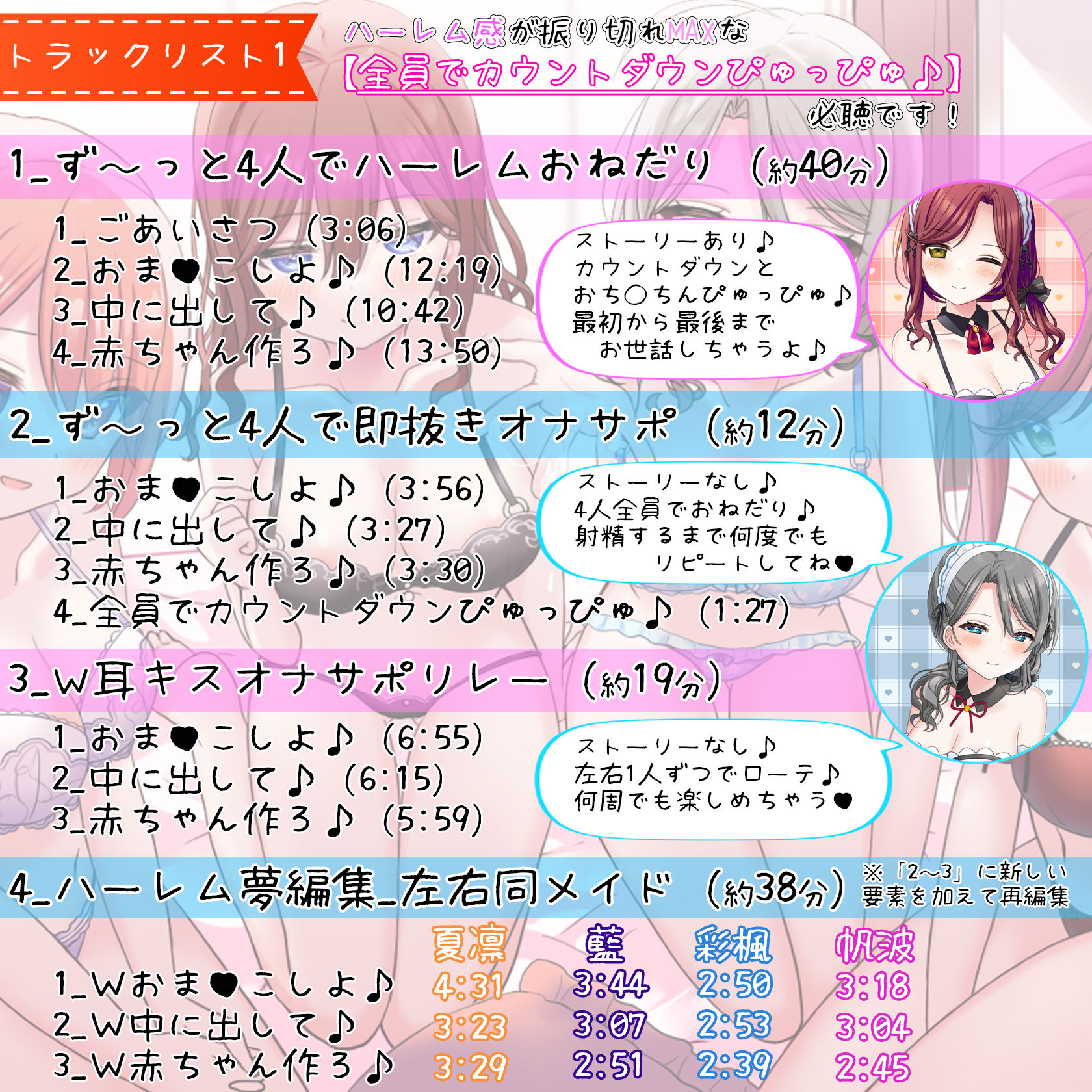 サンプル画像4:お屋敷メイドのず〜っと4人で♪ ハーレムおねだりオナサポ♪♪(DL製作班) [d_269631]