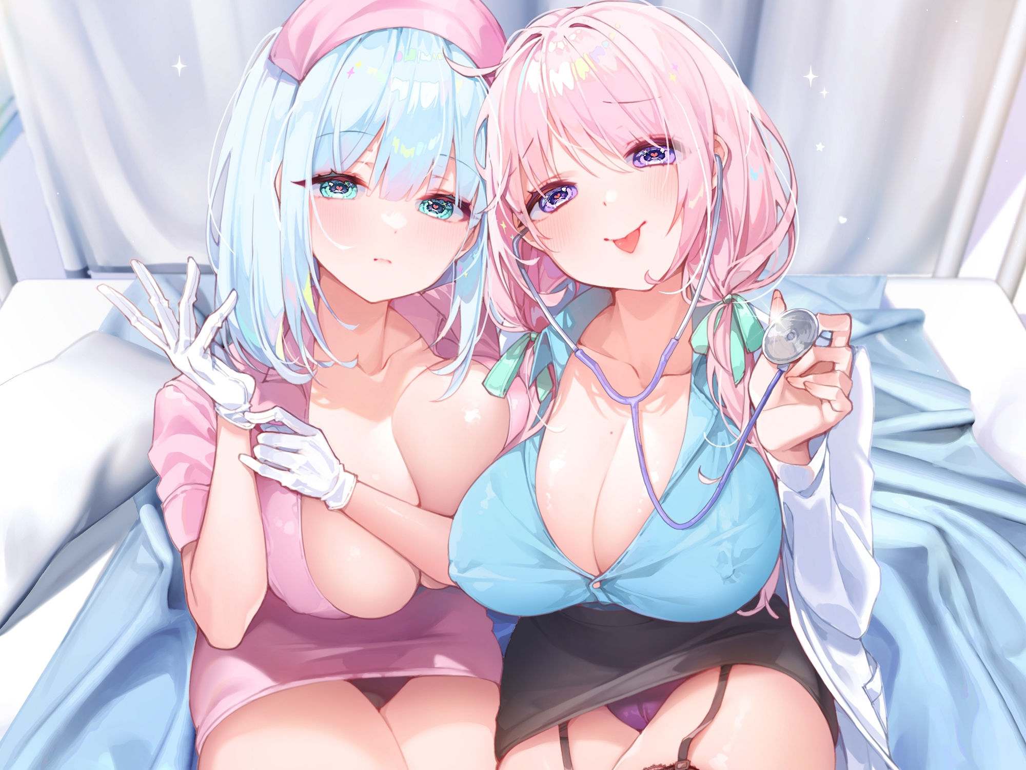 サンプル画像6:【KU100】変態な女医と事務的ナースによる童貞卒業あまあま搾精クリニック 〜下品でドスケベな純愛イチャラブ性欲処理！〜【りふれぼプレミアムシリーズ】(スタジオりふれぼ) [d_277686]