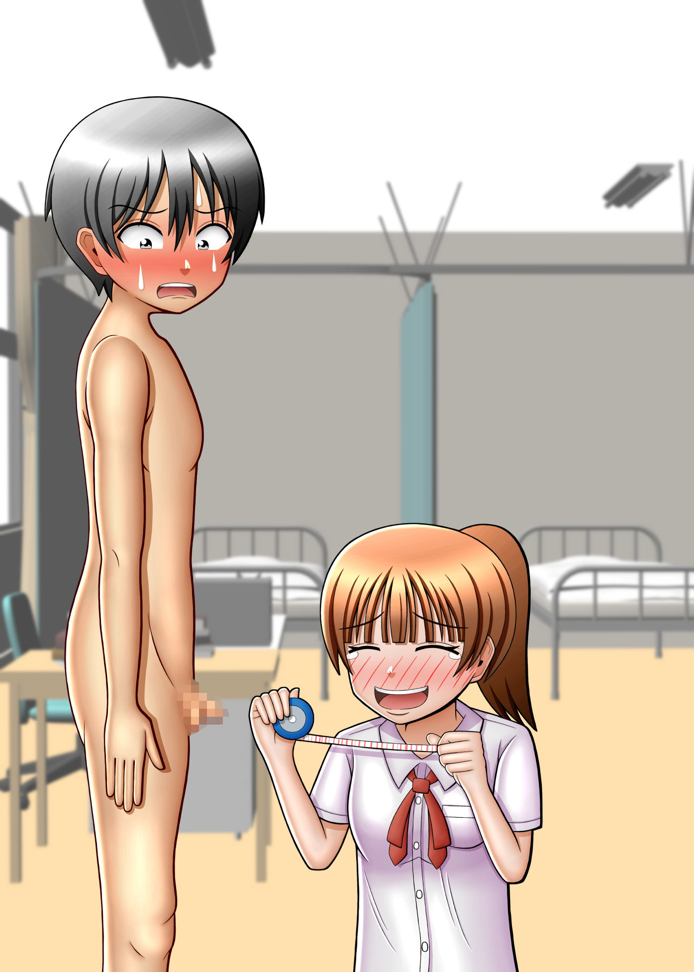 サンプル画像6:CFNM！！チン長測定で保健委員のカワイイ同級生の女子に短小包茎おちんちんを大爆笑される！！（笑）(方区 愛) [d_277862]