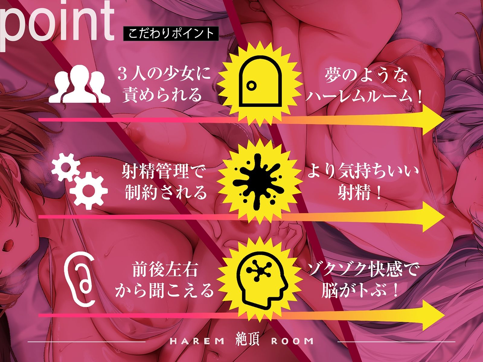 サンプル画像2:【3人の少女/2人きりの部屋】ハーレム絶頂ルーム〜イきそうになるとシンクロする3人の意識に焦らされまくり最後は脳バグ射精！！！(空心菜館) [d_314111]