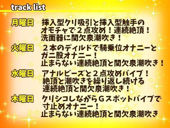 サンプル画像1:【はらぺこちゃん】1週間オナニー（完全版）連続絶頂と間欠泉潮吹きが止まらない！アナル、クリ、乳首攻め！立ったままガニ股おしっこ！【バイノーラル、実演音声、ASMR】(ぼっちえっちLAB) [d_317221]