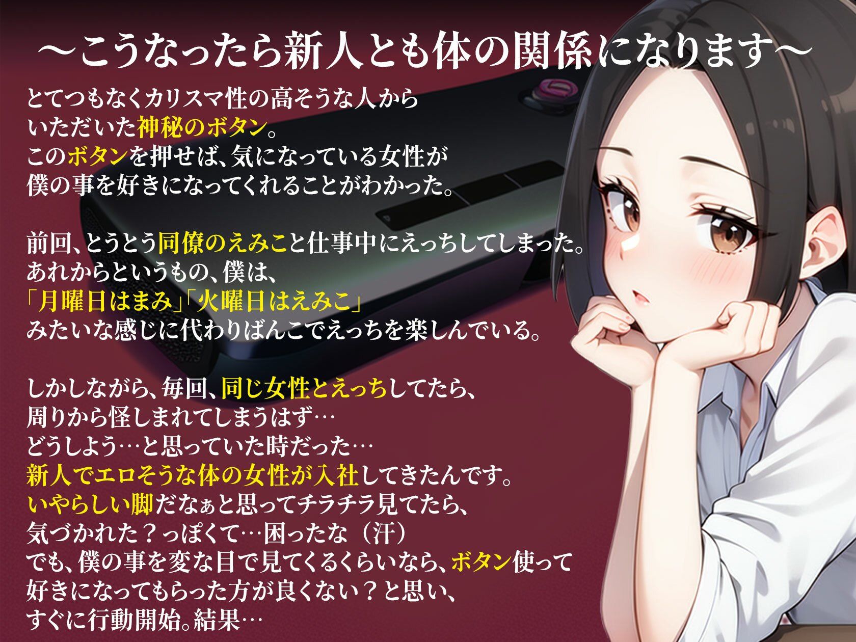 サンプル画像1:【期間限定220円】感情操作 3 恥ずかしがり屋の後輩に使ってしまった逆転のボタン(ボイスで日替わりさん) [d_326803]