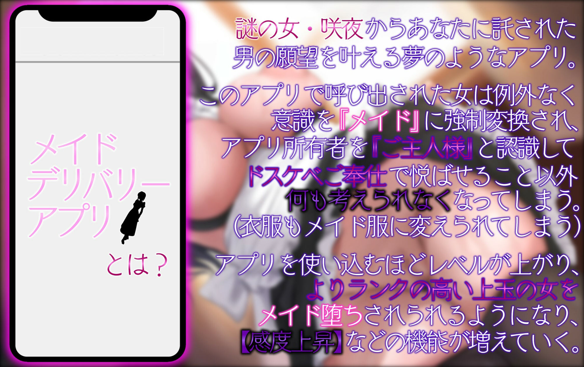 サンプル画像5:【催●・洗脳・メイドシリーズ】メイドデリバリーアプリを手に入れた俺がこの世の女共を強●メイド変換してご奉仕ハーレムを築き上げる話。4話:謎の女如月咲夜編(ぞんげばーす) [d_335014]