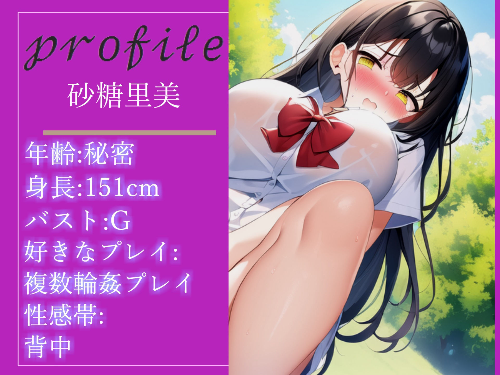 サンプル画像3:【新作価格】バレたら即終了！！真正Gカップ爆乳ロリ娘が学校帰りに公園の草ムラで、全裸で極太ディルドとバイブを使ってクリと乳首の3点責めオナニーでおもらし大洪水(しゅがーどろっぷ) [d_351617]