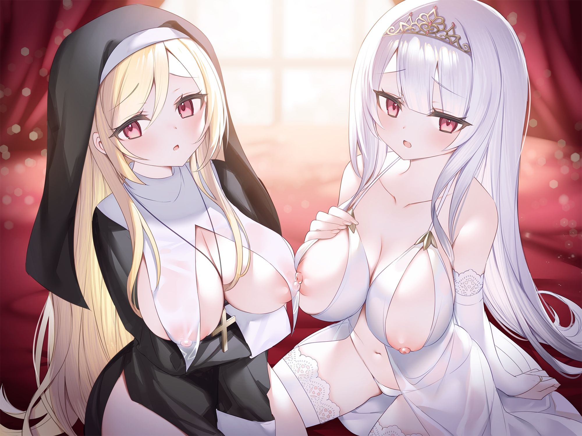 サンプル画像4:【逆レおほ声】王様のお姫様姉妹に監禁されて強●的に妊活種付けセックスさせられる話。ねっとりW耳舐め・濃厚じゅぽじゅぽWフェラ・W授乳・おほ声だいしゅきホールド。(にゃんこフェチ) [d_362004]