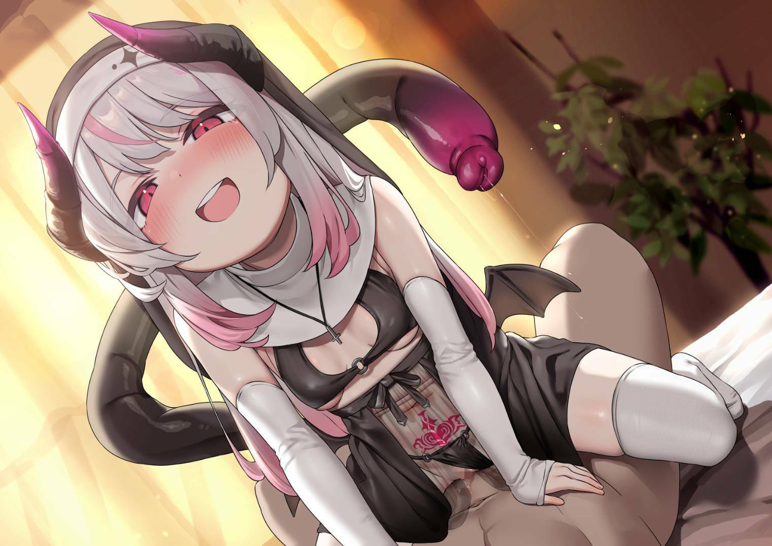 サンプル画像1:【チンイラ確定囁きオホ声】清楚系ドスケベ♪ロリサキュバスシスター〜バージンおちんぽレベル上げ！分身耳舐め、尻尾オナホ！しまいに逆レで筆おろし〜【口まんこ懺悔室】(ロリっくorロリっ娘！) [d_362996]