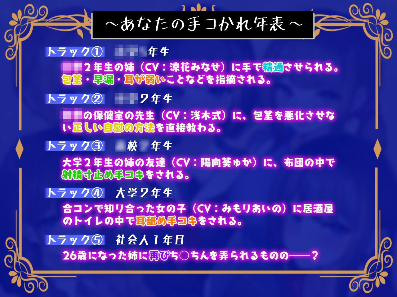 サンプル画像1:【オナニー指導/寸止め/耳舐め】ボクの成長、手コキとともに。〜 ‘囁き手コキ人生’ 体験オムニバス〜(F. PRODUCTIONS) [d_366974]