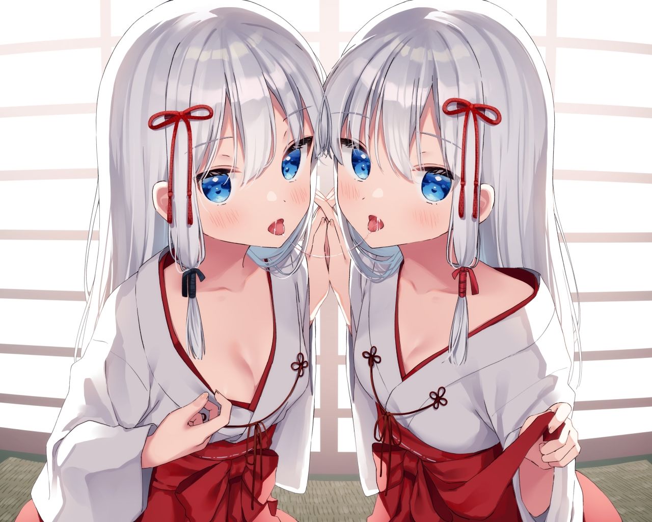 サンプル画像5:【密着糖度100％】白髪無表情な年下双子巫女はあなたのお嫁さんになりたくてしかたがない(ダンデりおん) [d_376790]