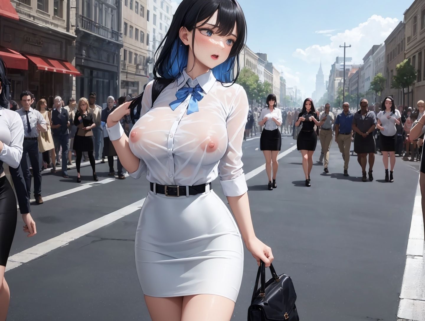 サンプル画像1:【過激ノーブラ＆ノーバン散歩】ドM巨乳がおまんこにローターを入れてミッション散歩にチャレンジ！変態声優は歩きながら我慢できず自宅前で絶頂〜そして玄関でもオナニー(ホワイトクラブ) [d_380289]