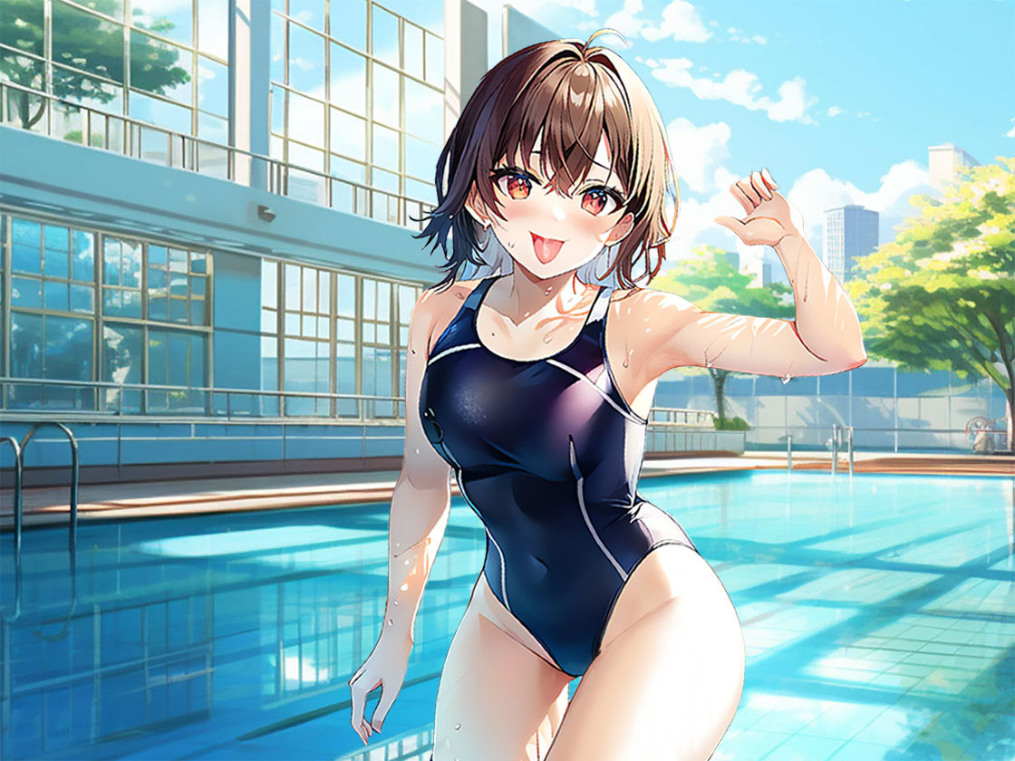 サンプル画像4:【プールサイドで乳首責め】大会で入賞できない俺に女子水泳部部長がイメージトレーニングしてあげる！思いっきり射精した俺は大会で優勝プールサイドで部長に生ハメ！(しゃぶり〜ぜ) [d_389940]