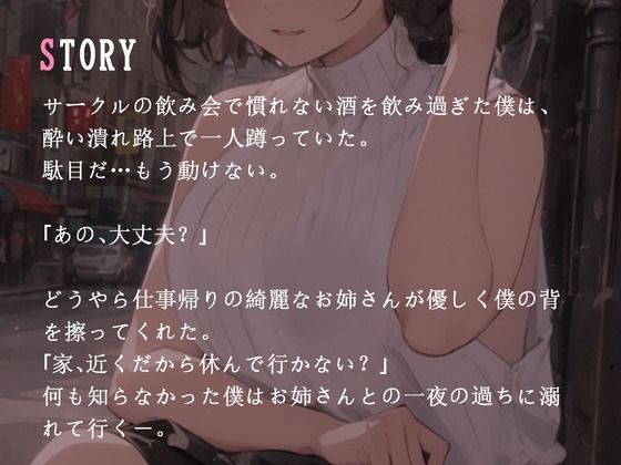 サンプル画像2:【CV.月見れもん】綺麗なOLお姉さんとのワンナイトラブ〜何も知らなかった僕はたった一夜の過ちに溺れ続ける〜(同人ボイスの大殿堂オーピーエム) [d_421934]