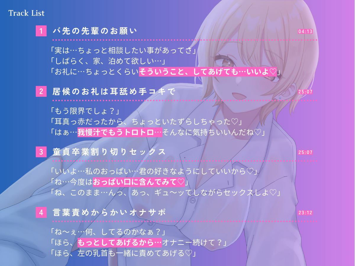 サンプル画像3:【本編2時間28分？KU100】バ先の先輩とワリキリ同棲生活〜これまで貯め込んだ性欲、全部私が解消してあげるから〜【耳舐め/囁き/オナサポ/密着/スローセックス】(ワカナツバス) [d_425281]