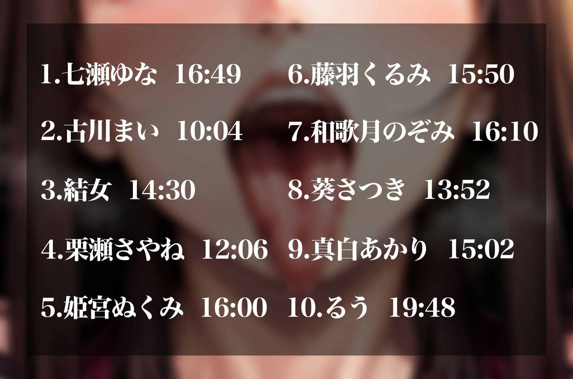 サンプル画像2:【実演オナニーオムニバス】収録時間は驚異の2時間30分超え！新規録りおろし実演オナニー×10人の超お得なオムニバス！！お気に入りの女の子を見つけて楽しんでください！(超究極) [d_430478]