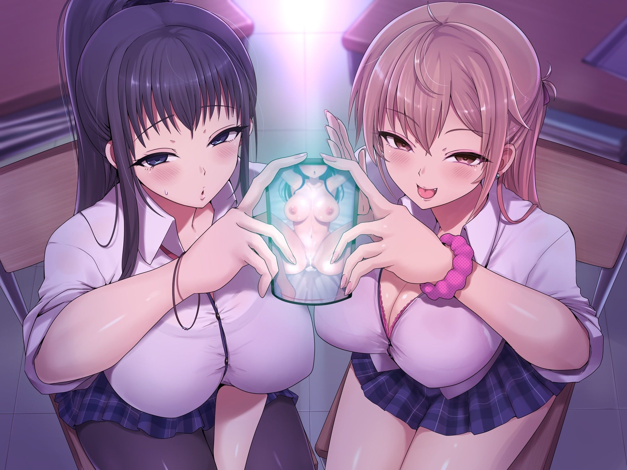 サンプル画像1:【本編4時間40分】意地悪後輩（堕ち済）＆真面目先輩（堕ち済）の寝取られ彼女奪還！！誘惑ゲーム♪〜負けオナグセつけられながら敗北射精しろっ♪〜【KU100】(スクィーズ) [d_455300]