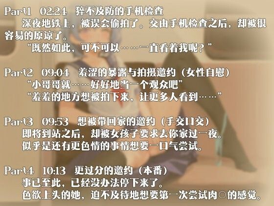 サンプル画像1:【中国語注意】深夜地下鉄の秘密の誘い 〜私の一番恥ずかしい姿、撮ってくれない？〜(夜汐音声社) [d_478080]