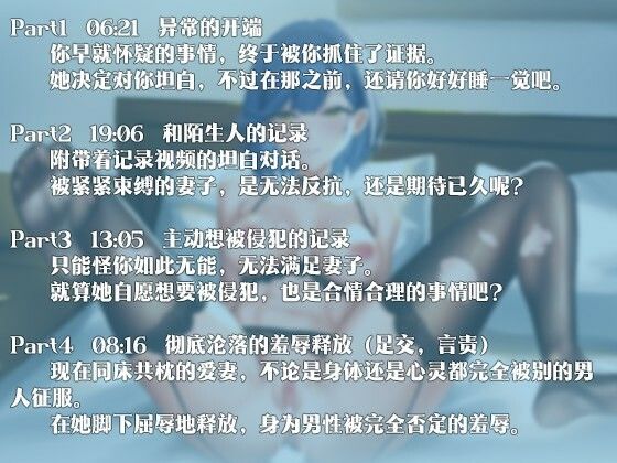 サンプル画像1:【中国語注意】取り返しのつかない不倫記録 〜愛妻が他人の肉便器に堕ちた〜(夜汐音声社) [d_478110]